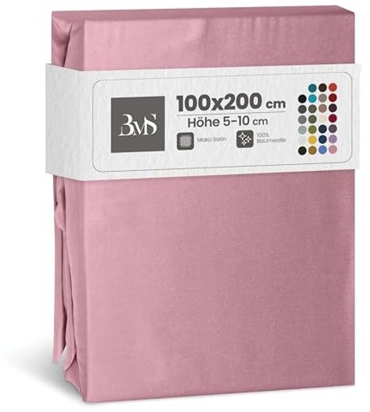 Bettwaesche-mit-Stil Mako-Satin Spannbettlaken rosa 100x200cm Höhe 5-10cm