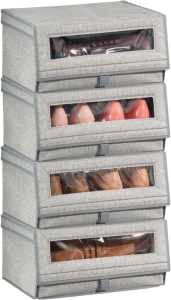 4er-Set Schuhaufbewahrung aus Stoff mDesign stapelbare Schuhbox grau