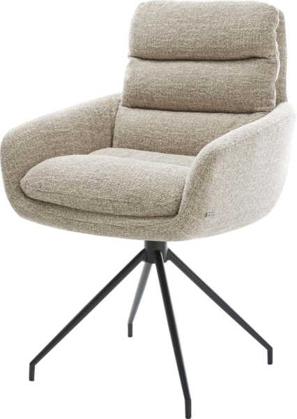 Esszimmerstuhl Abelia-Flex mit Armlehnen Webstoff Soft Beige Kreuzgestell konisch Schwarz Bild 1