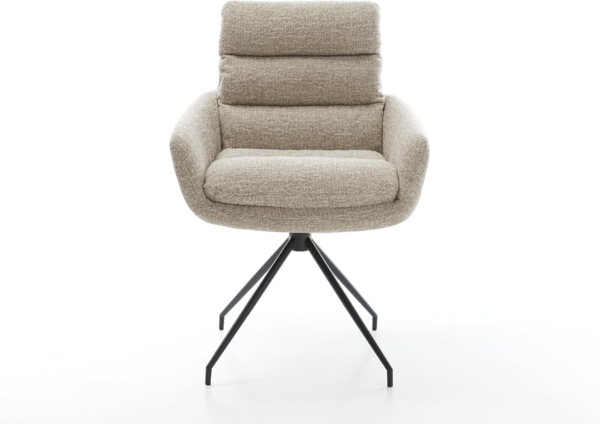 Esszimmerstuhl Abelia-Flex mit Armlehnen Webstoff Soft Beige Kreuzgestell konisch Schwarz Bild 3
