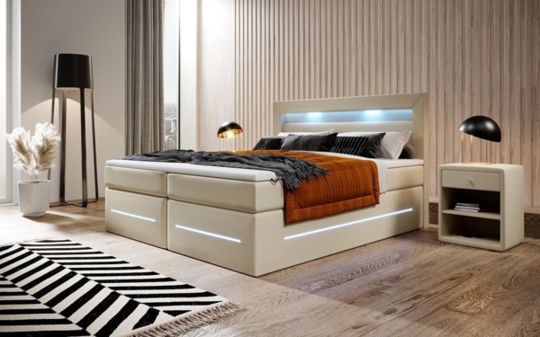 Boxspringbett Sevilla mit LED und Stauraum 200x200 Beige H3 (70-100kg) Bild 4
