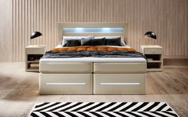 Boxspringbett Sevilla mit LED und Stauraum 200x200 Beige H3 (70-100kg) Bild 2