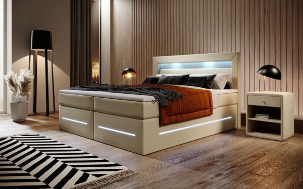 Boxspringbett Sevilla mit LED und Stauraum 200x200 Beige H3 (70-100kg) Bild 3