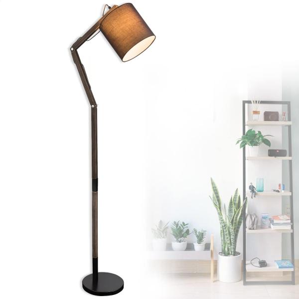 Stehlampe Wohnzimmer E27 Stehleuchte Retro braun Holz Metall schwarz Schirm grau