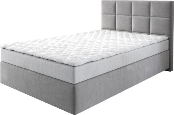 Boxspringbett Dream-Fine 120x200 cm Mikrofaser Grau mit Matratze und Topper