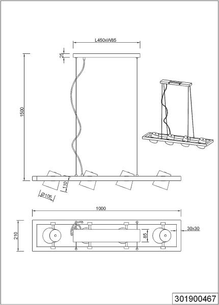 Trio 'Bell' Pendelleuchte 4-flammig, nickel antik,100 x 21 x 150 cm Bild 14
