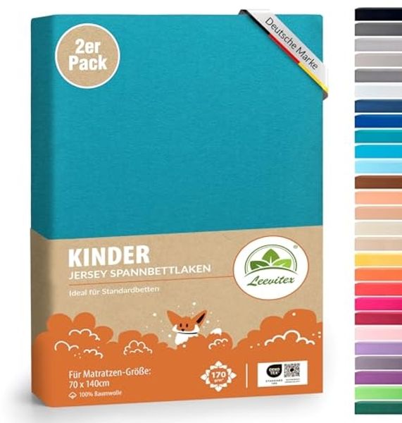 leevitex® Spannbettlaken Spannbettlaken Kinder Spannbettlaken Premium 170 g/m², Gummizug: Rundumgummizug, (2 Stück), schwer & blickdicht, 100% Baumwolle, 70 x 140 cm