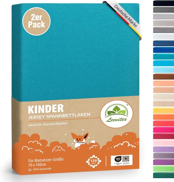 leevitex® Spannbettlaken Spannbettlaken Kinder Spannbettlaken Premium 170 g/m², Gummizug: Rundumgummizug, (2 Stück), schwer & blickdicht, 100% Baumwolle, 70 x 140 cm