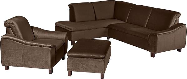 Aaron Sofa Eckgarnitur Samtvelours Braun Buche Nussbaumfarben