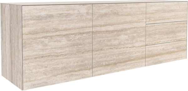 Sideboard Cuor 180 cm Keramik Laminam® Travertino Bianco Creme-Weiß 2 Türen 3 Schubfächer Schwebend