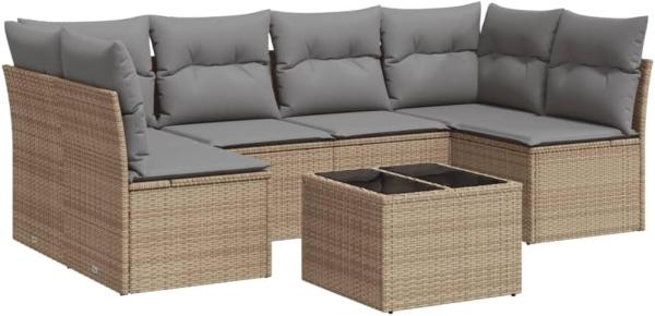 vidaXL 7-tlg. Garten-Sofagarnitur mit Kissen Beige Poly Rattan 3217399