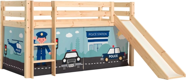 Vipack 'Pino' Halbhochbett 90x200 cm, natur, Kiefer massiv, mit Rutsche und Textilset 'Police'