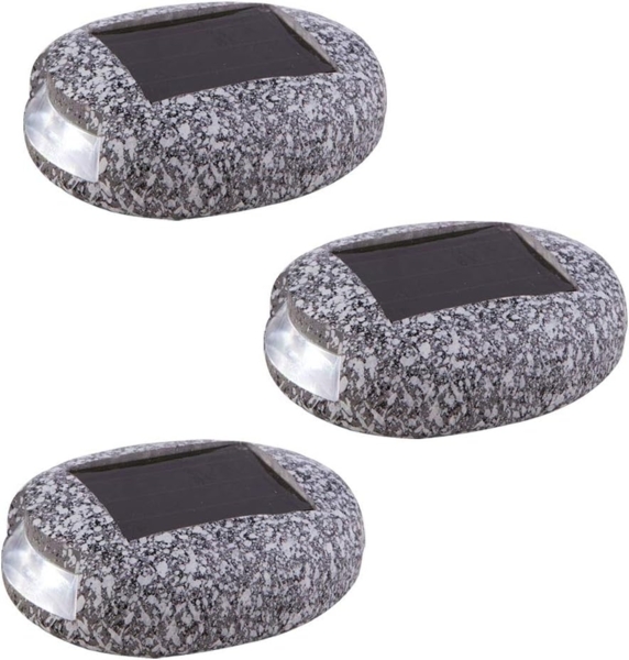 3er Set LED Solarleuchten, Stein Design, grau, L 8,5 cm
