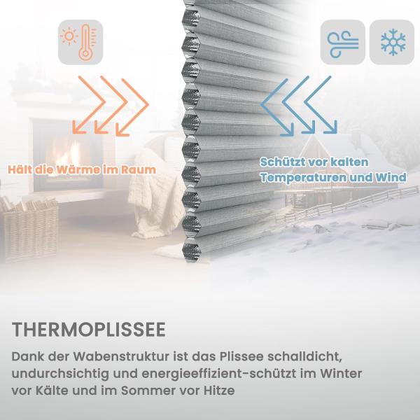 WOLTU Wabenplissee ohne Bohren Verdunklung Thermo Doppelplissee Klemmfix Zweifarbig 80x120 cm Dunkelgrau-weiß, Plissee Faltrollo Sonnen-, Sicht- & Schallschutz, Jalousie Plisseerollo für Fenster & Tür Bild 3