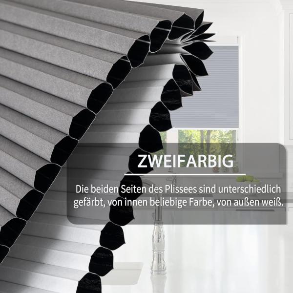 WOLTU Wabenplissee ohne Bohren Verdunklung Thermo Doppelplissee Klemmfix Zweifarbig 80x120 cm Dunkelgrau-weiß, Plissee Faltrollo Sonnen-, Sicht- & Schallschutz, Jalousie Plisseerollo für Fenster & Tür Bild 5