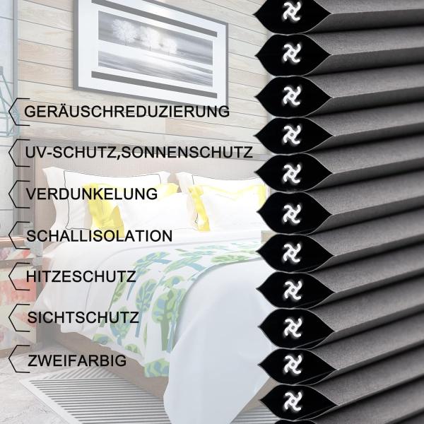 WOLTU Wabenplissee ohne Bohren Verdunklung Thermo Doppelplissee Klemmfix Zweifarbig 80x120 cm Dunkelgrau-weiß, Plissee Faltrollo Sonnen-, Sicht- & Schallschutz, Jalousie Plisseerollo für Fenster & Tür Bild 4