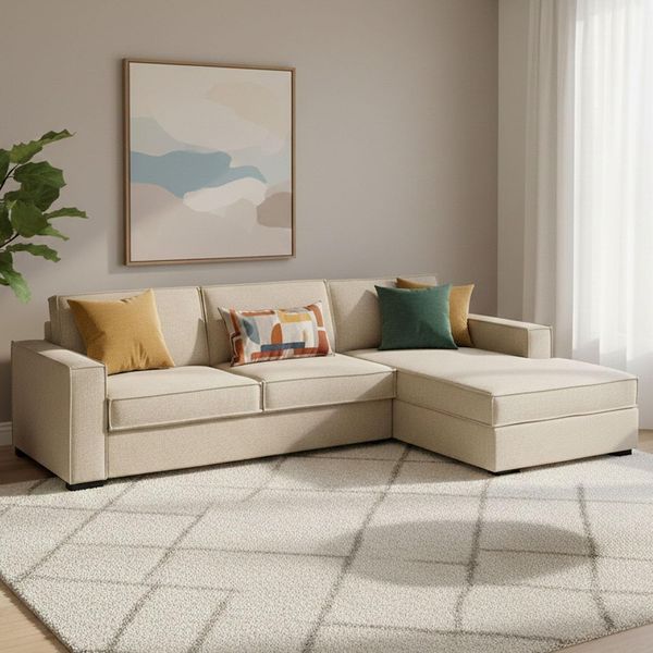 Talamo Italia Ecksofa Beatrice, Made in Italy, Drehbare Öffnung mit Matratze und Lattenrost, Rechte Halbinsel mit Stauraum, mit Standardarmlehnen, Cm: 280x95h90, Farbe Beige