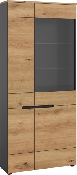 xonox. home - Vitrine Canu 80 x 190 x 37 cm in Korpus Basalt grau Nb. und Front Artisan Nb. - Glasvitrine Dekoschrank Glas-Kommode Stauraumschrank - modern & platzsparend