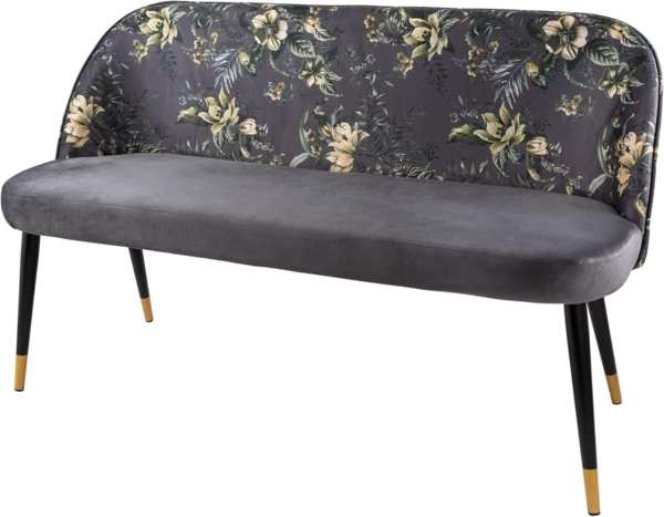 riess-ambiente Sitzbank PRÊT-À-PORTER grau / schwarz (Einzelartikel, 1-St), Wohnzimmer · Samt · Metall · florales Design · Retro