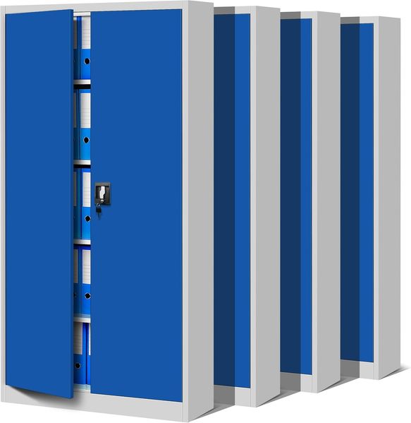 Jan Nowak 4er Set Aktenschrank C001 Metallschrank Stahlschrank Werkzeugschrank Büroschrank Lagerschrank Universalschrank Pulverbeschichtung Flügeltüren 185 x 90 x 40 cm (grau/blau)