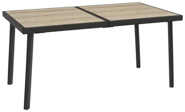 Outsunny Gartentisch, Balkontisch, 145x85 cm Terrassentisch für 6 Personen mit Holzoptik, Esstisch für Garten, Stahlgestell, Grau