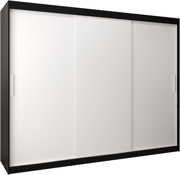 Schwebetürenschrank Tokyo 250 cm Kleiderschrank mit Kleiderstange und Einlegeboden Schlafzimmer- Wohnzimmerschrank Schiebetüren Modern Design (Schwarz + Weiß)
