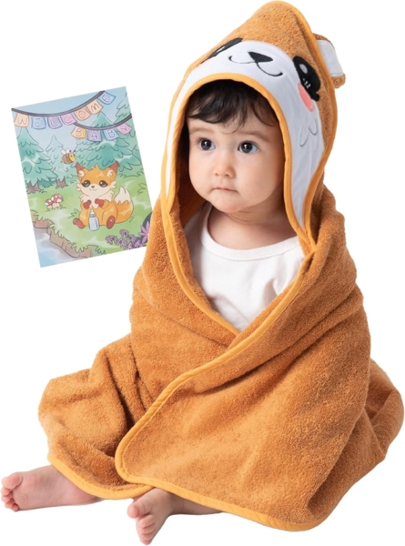 Corimori Badetuch Baby Kapuzenbadetuch mit Grußkarte, Geschenk-Set, Baumwolle (1-St)