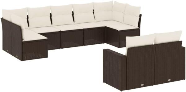 vidaXL 9-tlg. Garten-Sofagarnitur mit Kissen Braun Poly Rattan 3251760