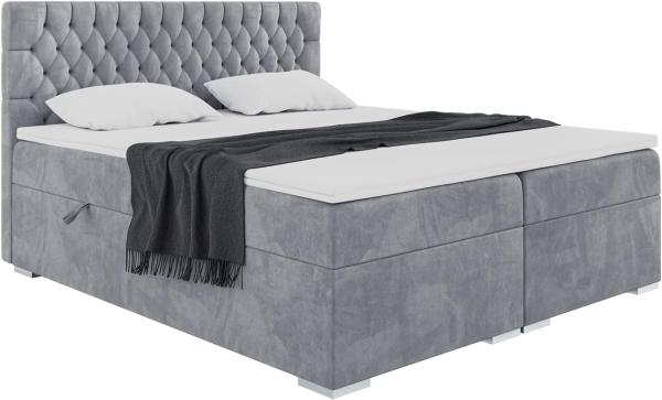 MEBLINI Boxspringbett DALIA 200x200 cm mit Bettkasten - H3/Grau Samt Polsterbett - Doppelbett mit Topper & Taschenfederkern-Matratze