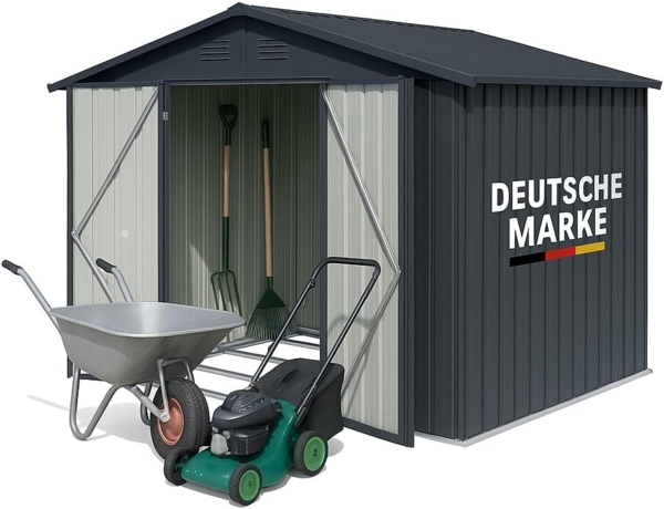 Albatros Profi Gerätehaus XL – verzinktes Metall in Anthrazit (RAL 7016) | 259x189x192cm, 9,4m³ | Inkl. Schloss & Werkzeughaken | wetterfest