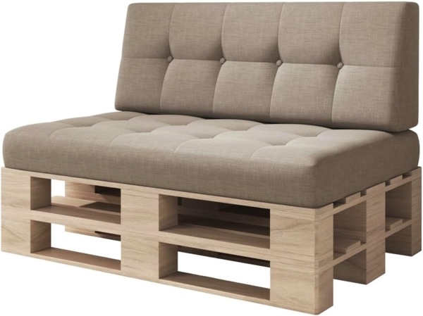 sunnypillow Palettenkissen Kaltschaum Palettenauflage Palettenpolster Palettensofa Sitzkissen Rückenlehne gesteppt 2er Set Camel Bild 1