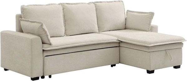 Vente-unique - Ecksofa mit Schlaffunktion & Bettkasten – Stoff – Offwhite – ZAKILA