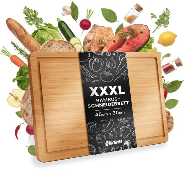 CLP Schneidebrett aus Bambus XXXL 45 x 30 cm mit Saftrille antibakteriell,45x30 cm