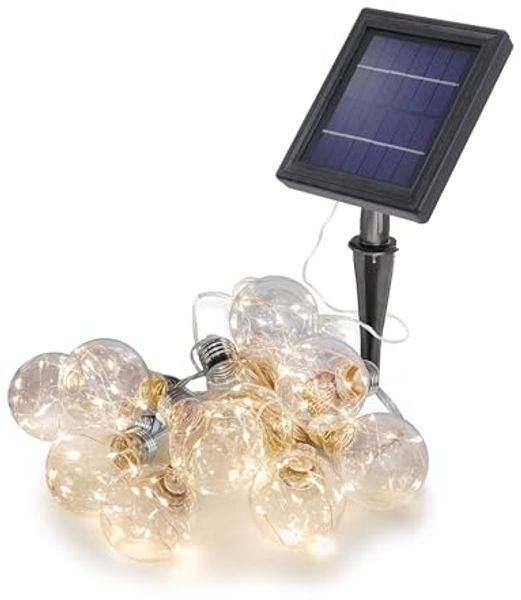 esotec LED Gartenleuchte Solarkette 10 Glühbirnen 4,5m +2m Zuleitung 2800K outdoor 102188, Dauerlicht oder Blinklicht, EIN/AUS, LED fest integriert, 2800K warmweiß, Dauerlicht oder Blinklicht, EIN/AUS
