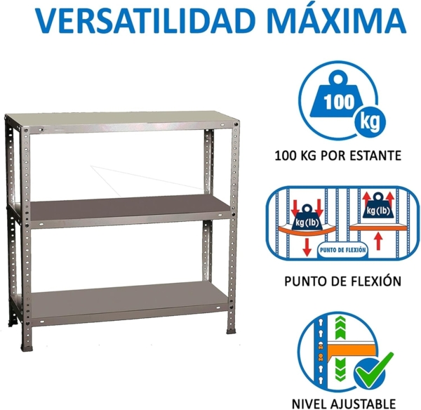 Simonrack Schwerlastregal, Lagerregal, 90 x 80 x 40 Metallregal, Kellerregal, Biegestelle 100 kg, 3 Fachböden, Grau - Comfort Bild 5