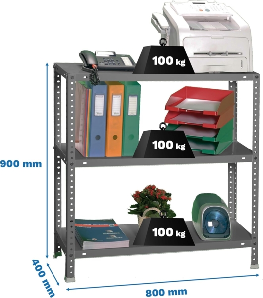 Simonrack Schwerlastregal, Lagerregal, 90 x 80 x 40 Metallregal, Kellerregal, Biegestelle 100 kg, 3 Fachböden, Grau - Comfort Bild 3