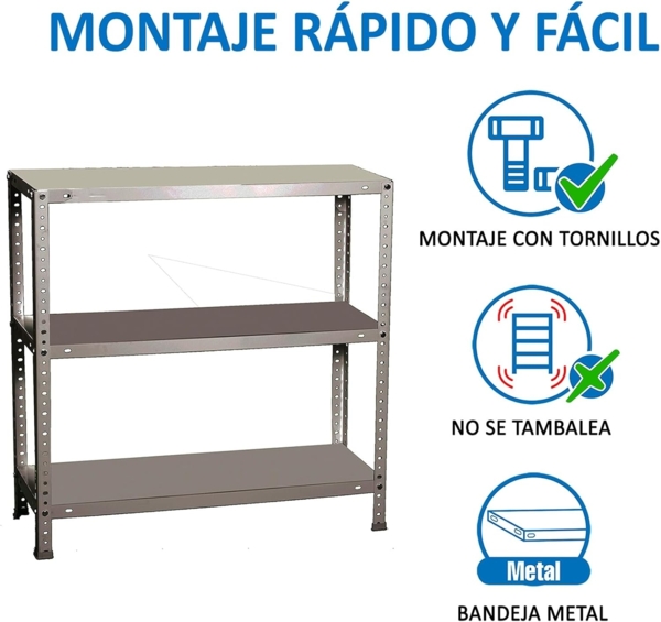 Simonrack Schwerlastregal, Lagerregal, 90 x 80 x 40 Metallregal, Kellerregal, Biegestelle 100 kg, 3 Fachböden, Grau - Comfort Bild 6