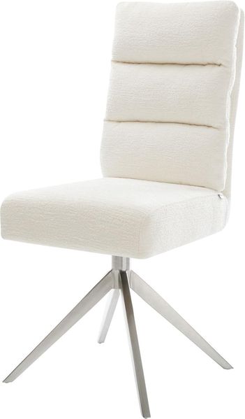 Drehstuhl Pela-Flex Bouclé Soft Beige Kreuzgestell breit Edelstahl 360° drehbar Wippfunktion Taschenfederkern