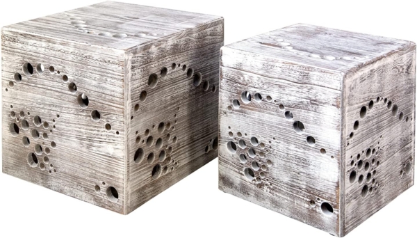 Hocker Beistelltisch 2er set Holz Würfel Nachttisch grau Cube Couchtisch