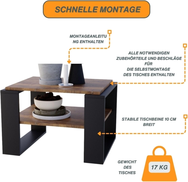 CraftPAK Couchtisch Wohnzimmertisch aus hochwertigem Holz - Couchtisch 54T x 63B x 44H cm Bild 4