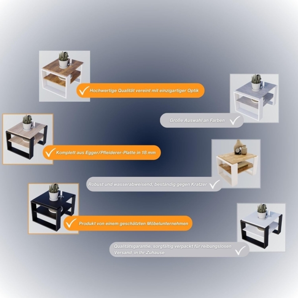 CraftPAK Couchtisch Wohnzimmertisch aus hochwertigem Holz - Couchtisch 54T x 63B x 44H cm Bild 6