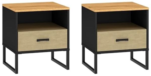 2er-Set Nachtkonsole Colt 120x55x75cm schwarz Craft Gold Eiche Premium Steel