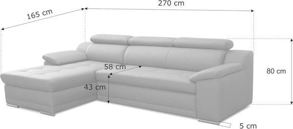 CAVADORE Schlafsofa Aniamo / Ledersofa in L-Form mit Bettfunktion, verstellbaren Kopfstützen und XL-Longchair / 270 x 80 x 165 / Kunstleder, Schwarz Bild 3