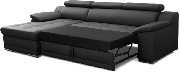 CAVADORE Schlafsofa Aniamo / Ledersofa in L-Form mit Bettfunktion, verstellbaren Kopfstützen und XL-Longchair / 270 x 80 x 165 / Kunstleder, Schwarz Bild 4