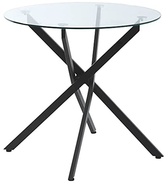 HOMCOM Beistelltisch runder Couchtisch mit Sicherheitsglas (Glastisch, 1-St, Kaffeetisch), Metall Schwarz Ø80 x 75 cm