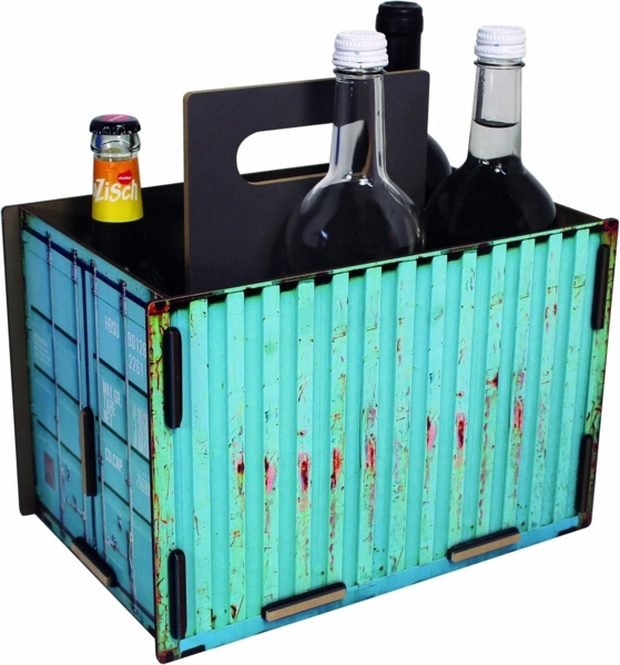 Werkhaus - Sixpack "Container" Türkis Flaschenträger Flaschenkorb Holz (CO1503)