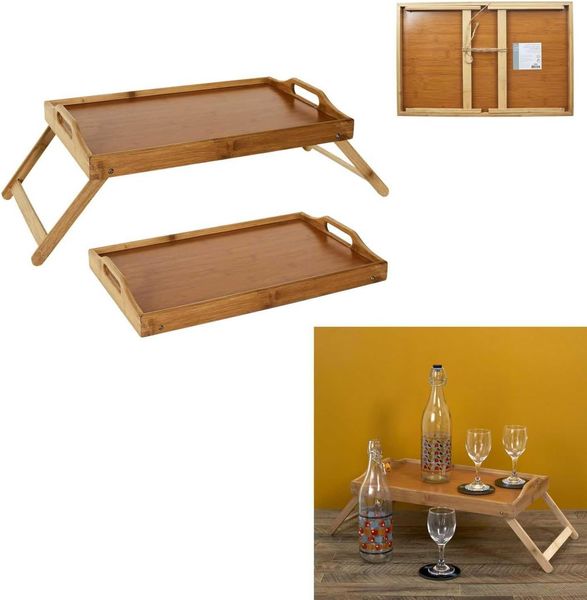 HOME DECO FACTORY, KA5054, Klapptablett aus Bambus, Elegantes und praktisches Tischservice, modernes Design, platzsparend zusammenklappbar, leicht zu reinigen, braun, 50x30 cm Bild 6