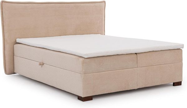 S-Style Möbel Boxspringbett Lovetti mit Topper und Bettkästen aus Cord, Massivholz Füße