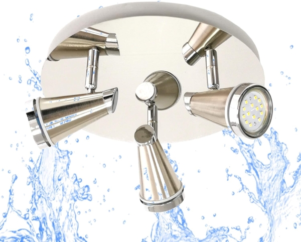 TRANGO LED Deckenstrahler, 3-flammig 1009-32R LED Badleuchte IP44 WET in Rondell, Bad Deckenleuchte in Nickel matt & Chrom, Flurlampe, WC Lampe, Deckenlampe, Deckenstrahler, inklusive 3x 5 W GU10 LED Leuchtmittel Spots schwenkbar