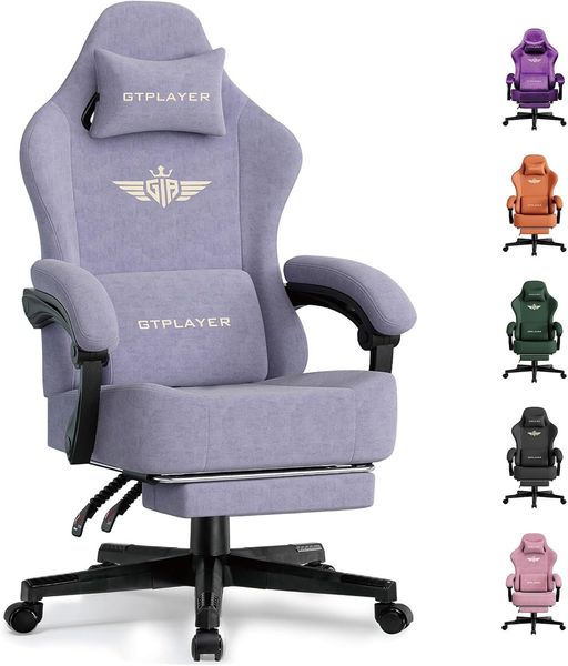 GTPLAYER Gaming-Stuhl Atmungsaktiver Bürostuhl, ergonomisch Hochwertiger - Stoff/Kunstleder, 160° Verstellbare Rückenlehne und ausziehbare Fußstütze